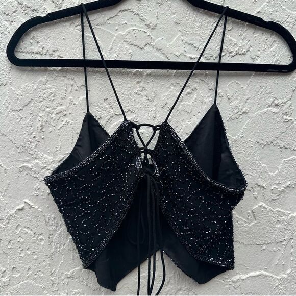 PASSPORT Top Women Large Vintage Y2K Beaded Fairygoth Lace Up - Picture 4 of 6